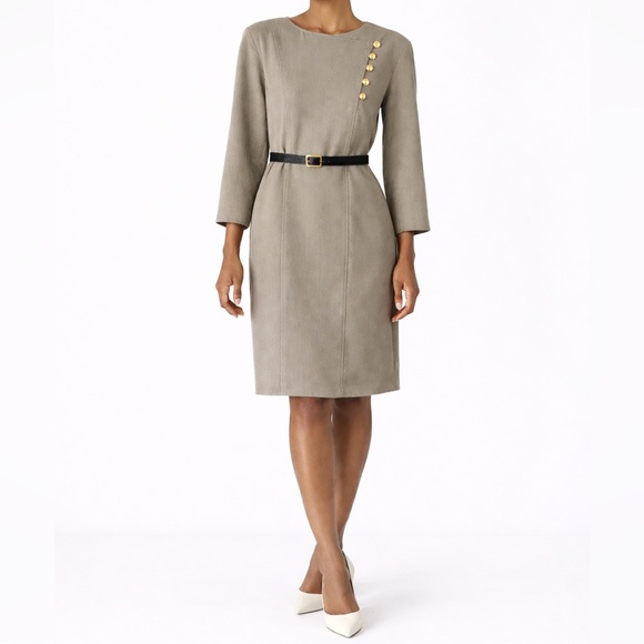 Liz Claiborne Dresses & Skirts - Vintage Liz Claiborne Sage Green Long Sleeve Shift Dress Size 8P Corporate Chic